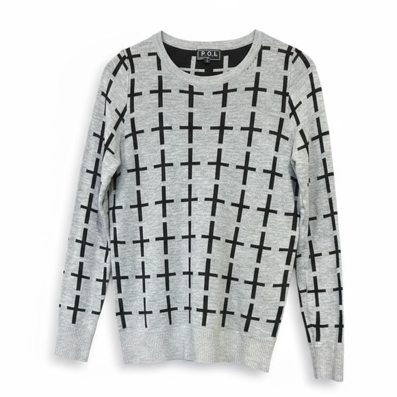 POL Sweaters - POL Cotton Long Sleeve Pullover Crewneck Sweater Gray Black Size Medium